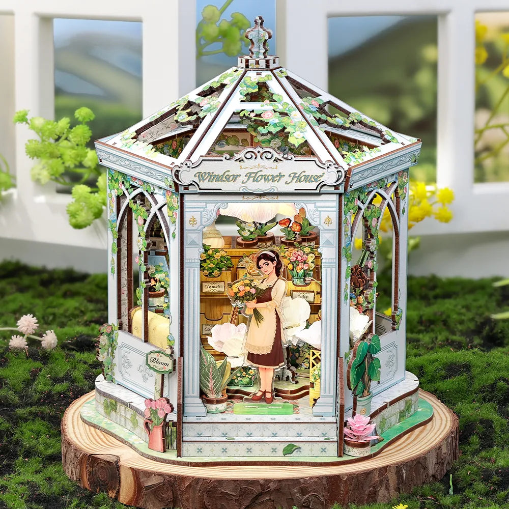 Miniatur Haus Bausatz - Windsor Flower House Gesamtansicht mit detaillierter Szenerie
