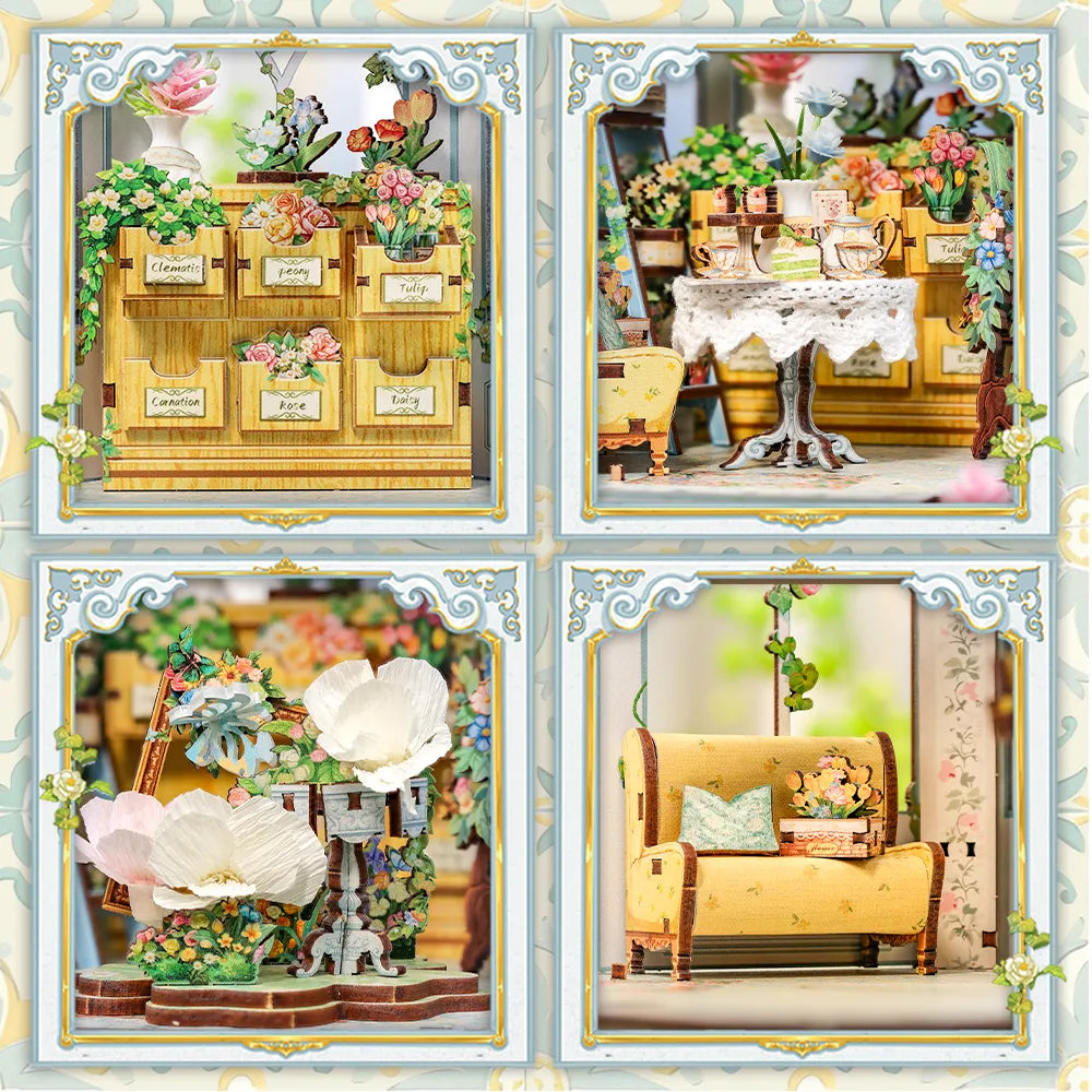 Detailansicht eines dekorativen Elements im Miniatur Haus Bausatz - Windsor Flower House mit feinen Details