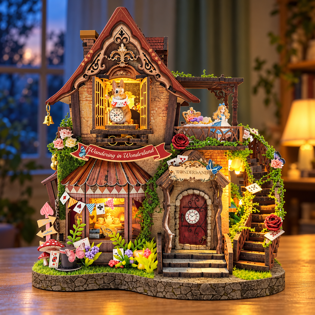 Dreamy Cottage – beleuchtetes Miniaturhaus in abendlicher Fotokulisse
