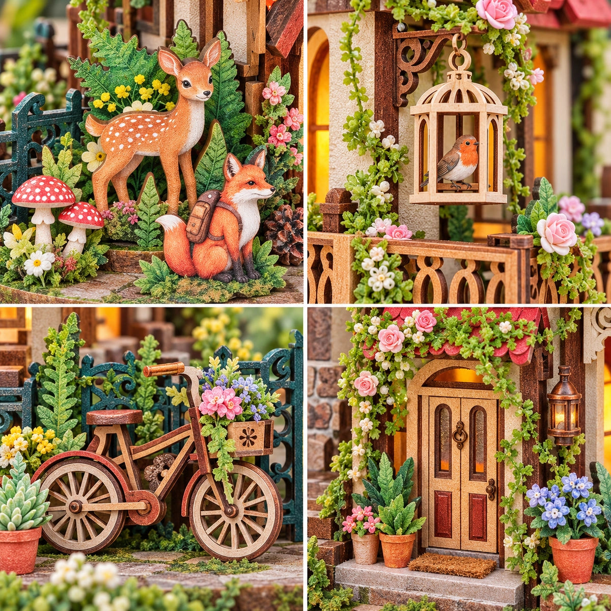 Dettagli di animali, gabbietta, bicicletta e ingresso