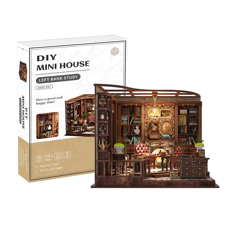 Miniatur Haus - Left Bank Study Gesamtansicht mit präzise geschnittenen Holzteilen und hochwertiger Verarbeitung