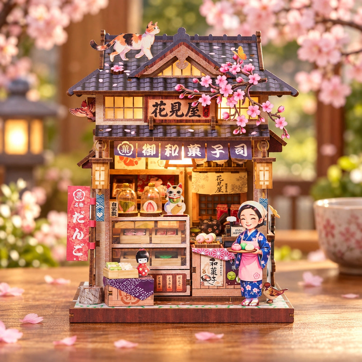 Little Bake Shop with cherry blossom and a rooftop cat