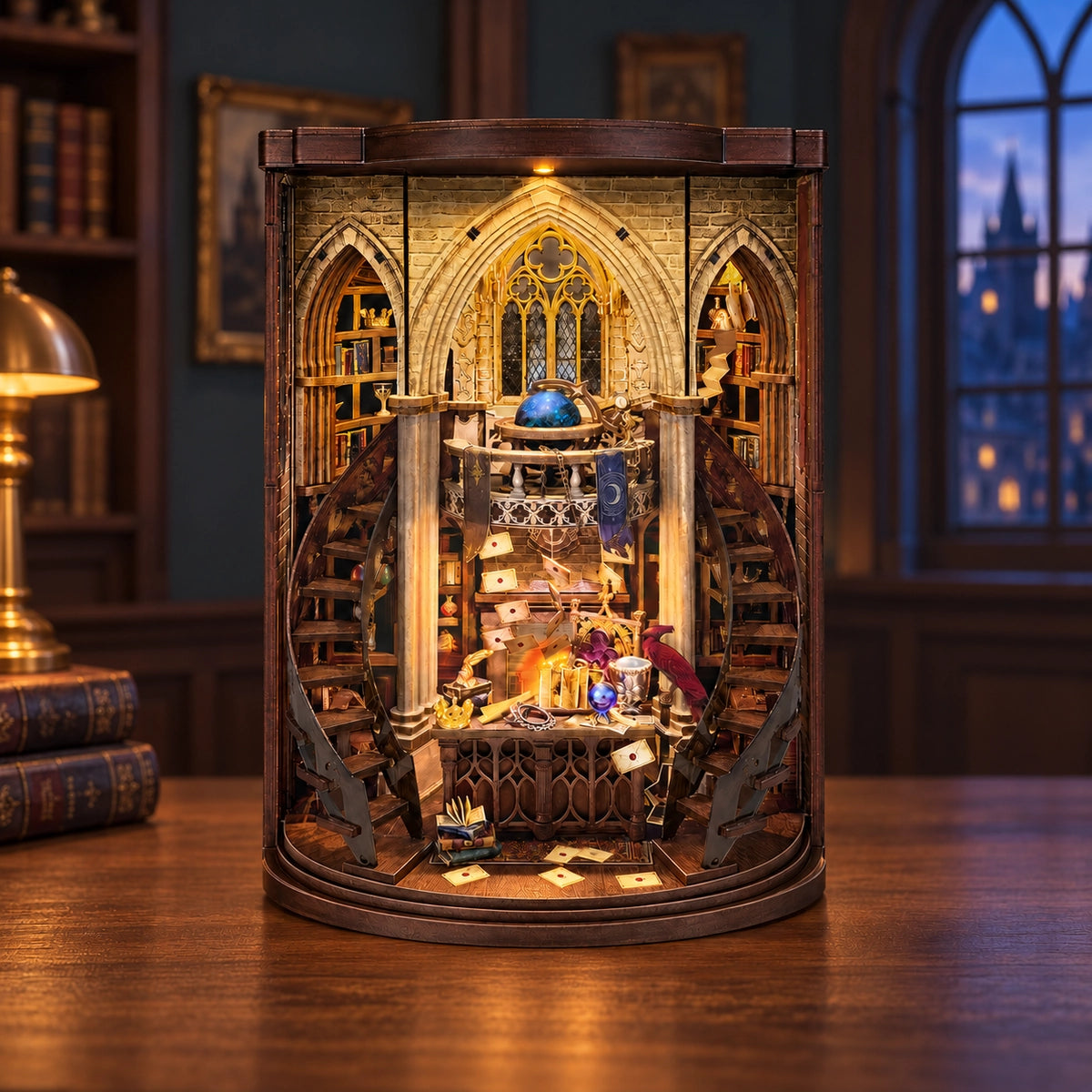 Magic Collection Chamber mit zwei Treppen, Galerie und beleuchtetem Studierzimmer