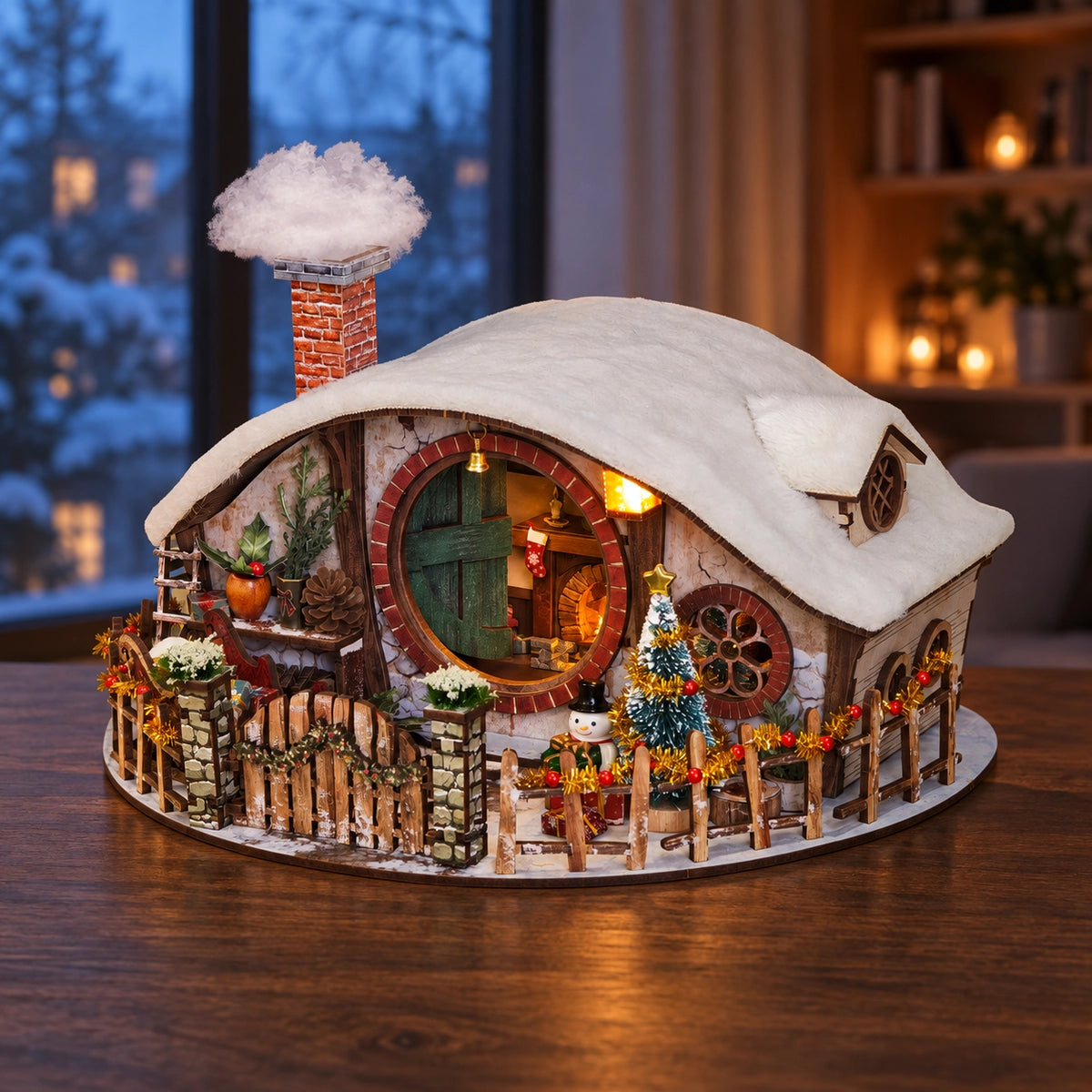 Casa in miniatura illuminata in una scena serale