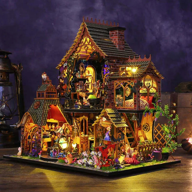 Diagonale Ansicht des Miniatur Haus - Magic Spirit mit vollem Lichteffekt