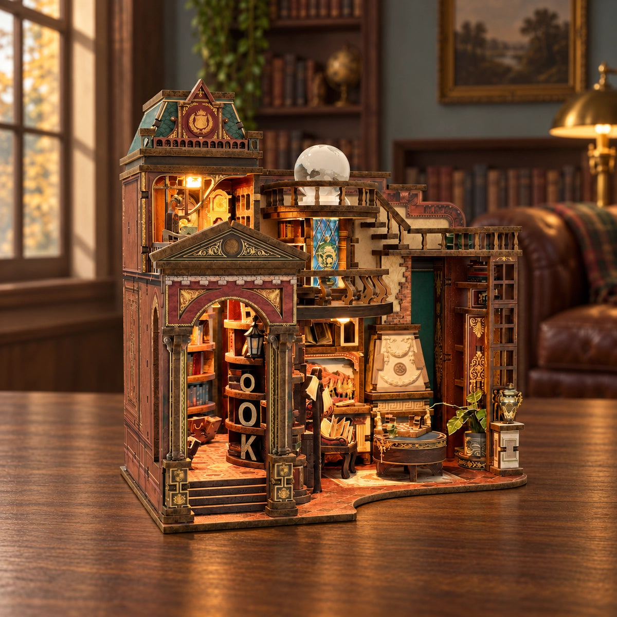 Vista obliqua della biblioteca in miniatura aperta