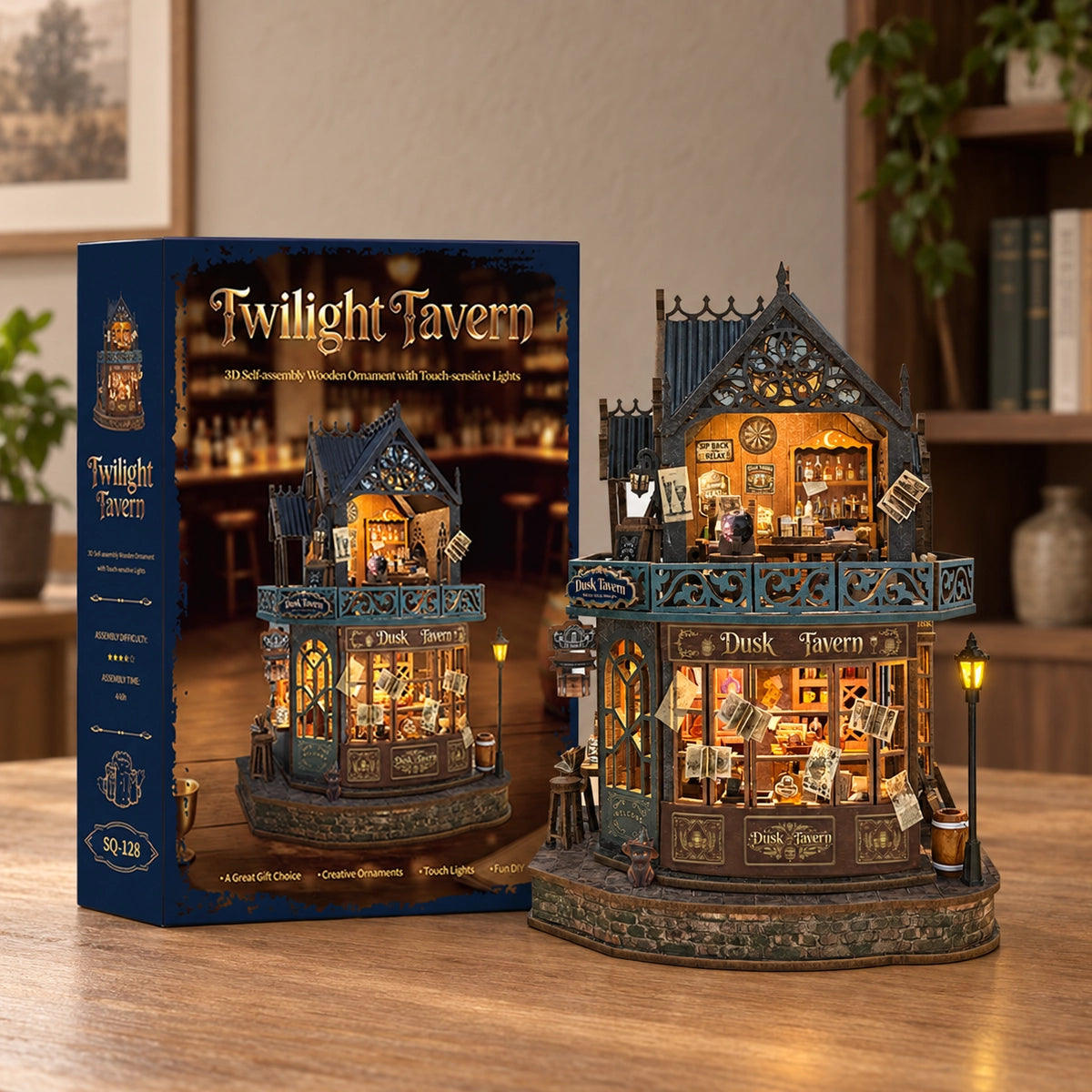 Twilight Tavern neben ihrer bedruckten Produktverpackung