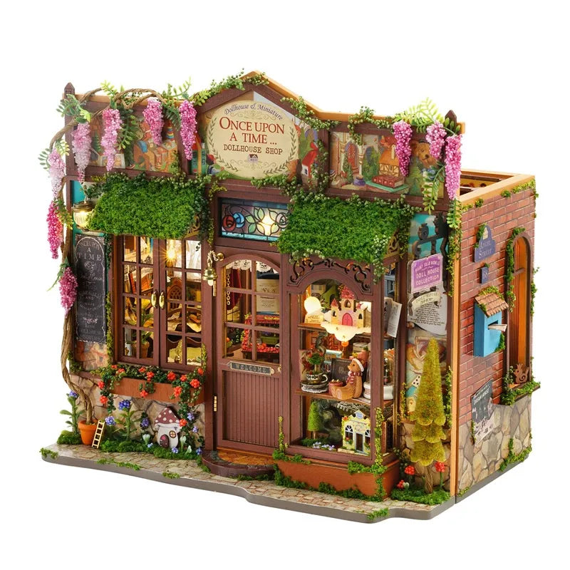 Miniature Haus - Dollhouse Shop Gesamtansicht mit präzise geschnittenen Holzteilen und hochwertiger Verarbeitung