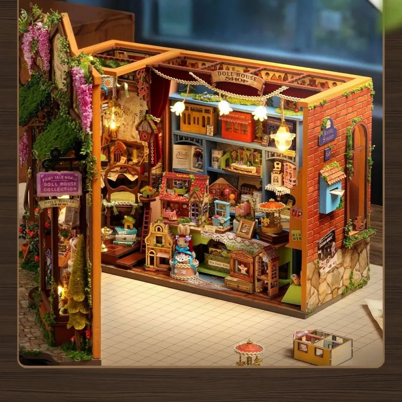 Seitliche Ansicht des Miniature Haus - Dollhouse Shop mit gut sichtbaren Elementen