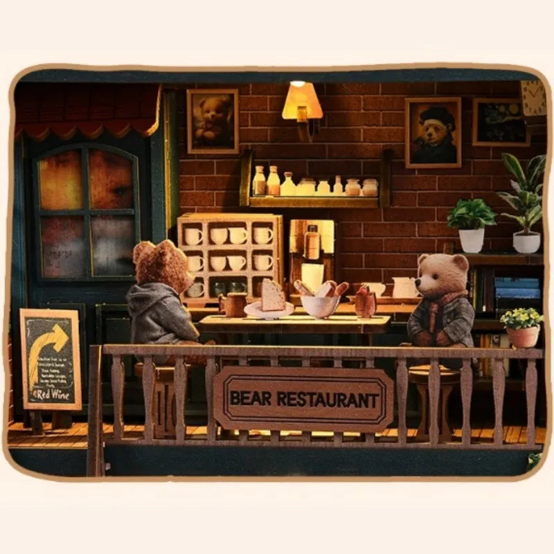 Nahaufnahme des Miniature House - Bear Restaurant mit reichhaltigen Details