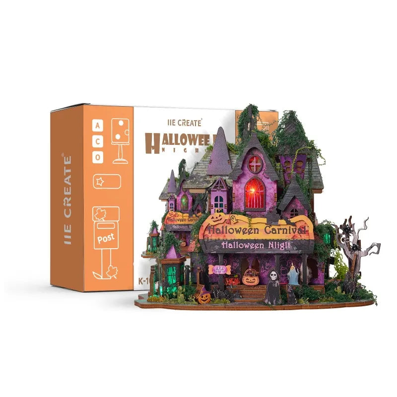 Miniature House - Halloween Night Gesamtansicht mit präzise geschnittenen Holzteilen und hochwertiger Verarbeitung