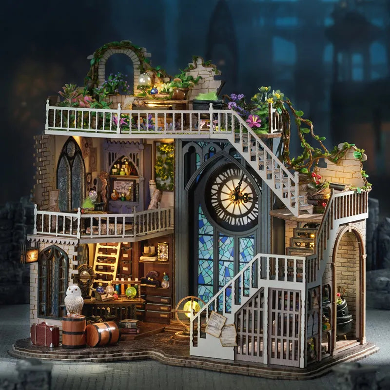 Seitliche Ansicht des Miniature House - Magic Workshop mit gut sichtbaren Elementen
