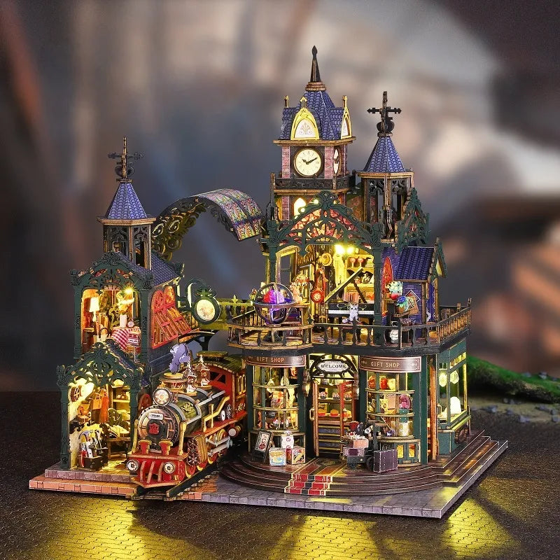 Miniature House - Rail Track Secluded City Gesamtansicht mit detaillierter Szenerie