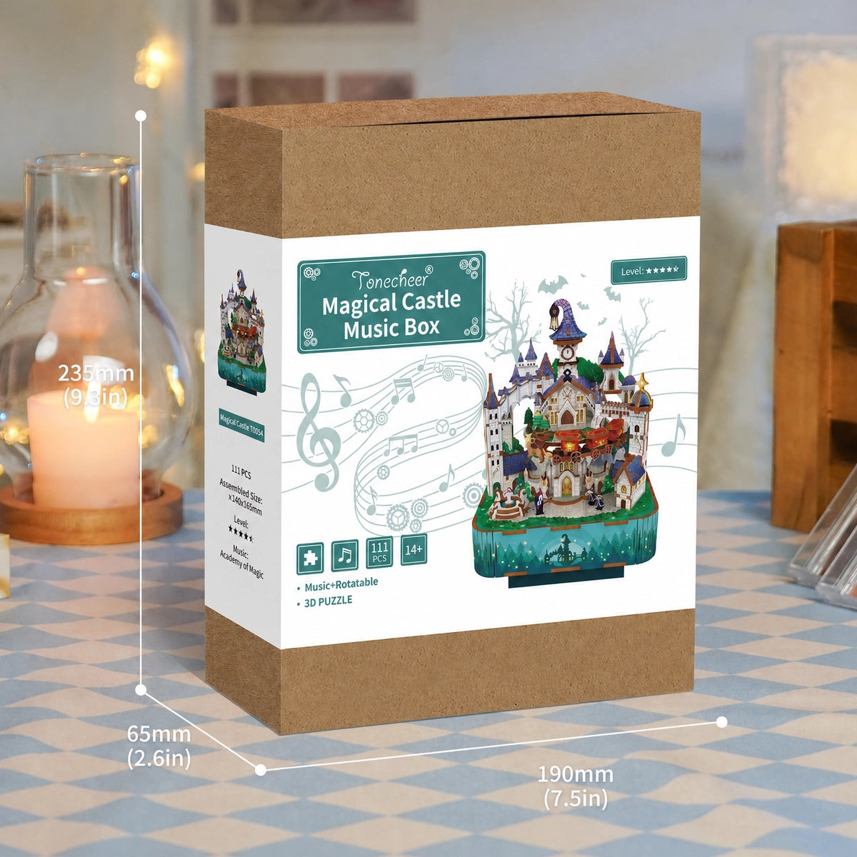 Geschenkbox der Magical Castle Spieluhr mit Produktangaben