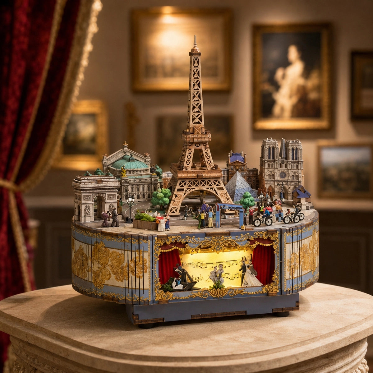 Romantic Paris Holzbausatz mit Eiffelturm und detailreicher Stadtszene