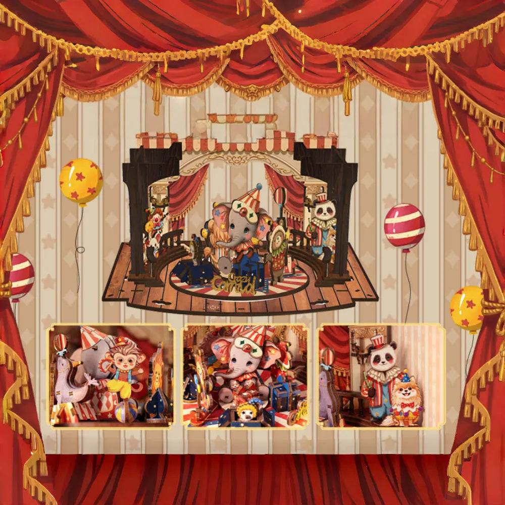 Nahaufnahme des Wooden Music Box - Animal Carnival mit reichhaltigen Details