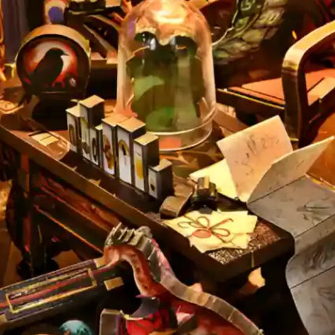 Obere Ansicht des Book Nook - Chamber Of Exotic Beasts mit detaillierten Mustern und Beleuchtung