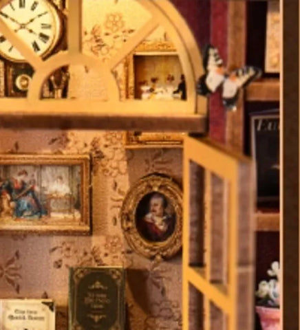 Detailansicht eines dekorativen Elements im DIY 3D-Bilderrahmen Bausatz - Street CornerHoliday bookstore mit feinen Details