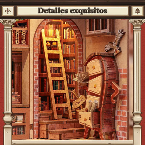 Detailansicht eines dekorativen Elements im Miniatur Haus Bausatz - Thames Bookstore mit feinen Details