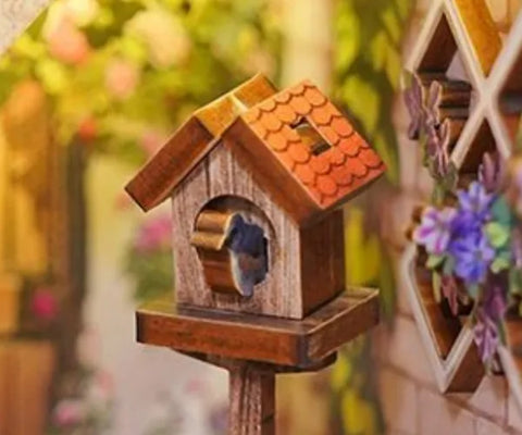 Detailansicht des Book Nook - Flower Shop mit präzise geschnittenen Holzteilen aus hochwertigem Material