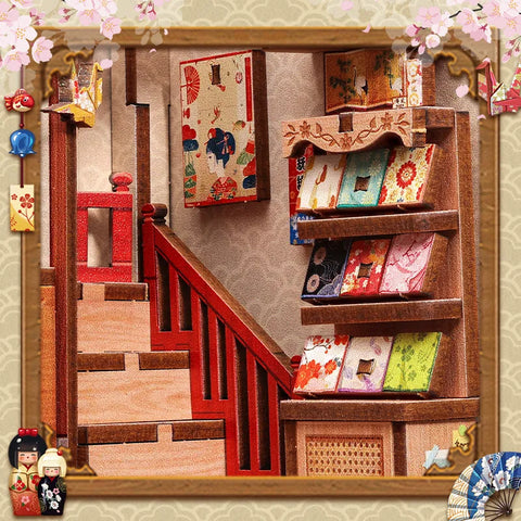 Nahaufnahme des Book Nook - Tsukino Eogi-dou mit reichhaltigen Details