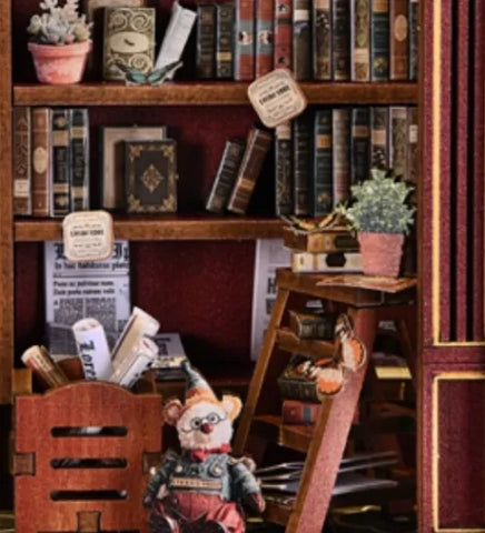 Nahaufnahme des DIY 3D-Bilderrahmen Bausatz - Street CornerHoliday bookstore mit reichhaltigen Details