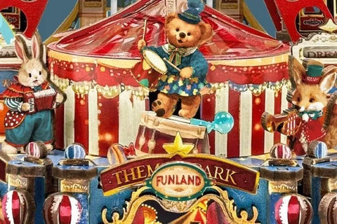 Seitliche Ansicht des DIY Holz-Spieluhr - Century Ferris Wheel mit gut sichtbaren Elementen