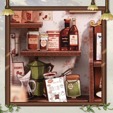 Nahaufnahme des Miniatur Haus Bausatz - Sunny Cafe mit reichhaltigen Details