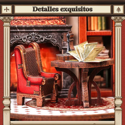 Nahaufnahme des Miniatur Haus Bausatz - Thames Bookstore mit reichhaltigen Details