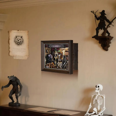Diorama Hunting Werewolves appeso alla parete in una composizione dark fantasy