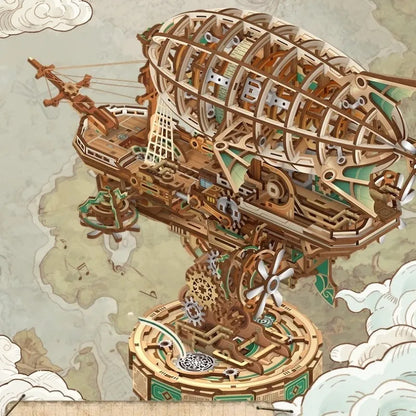 Seitliche Ansicht des 3D Holz Puzzle - Sailing In Fog mit gut sichtbaren Elementen