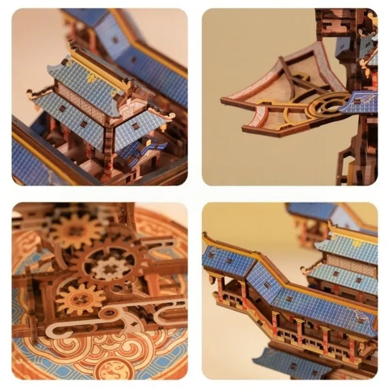 Detailansicht eines dekorativen Elements im 3D Holz Puzzle - Wind Voyager mit feinen Details