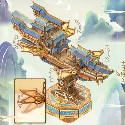 Nahaufnahme des 3D Holz Puzzle - Wind Voyager mit reichhaltigen Details