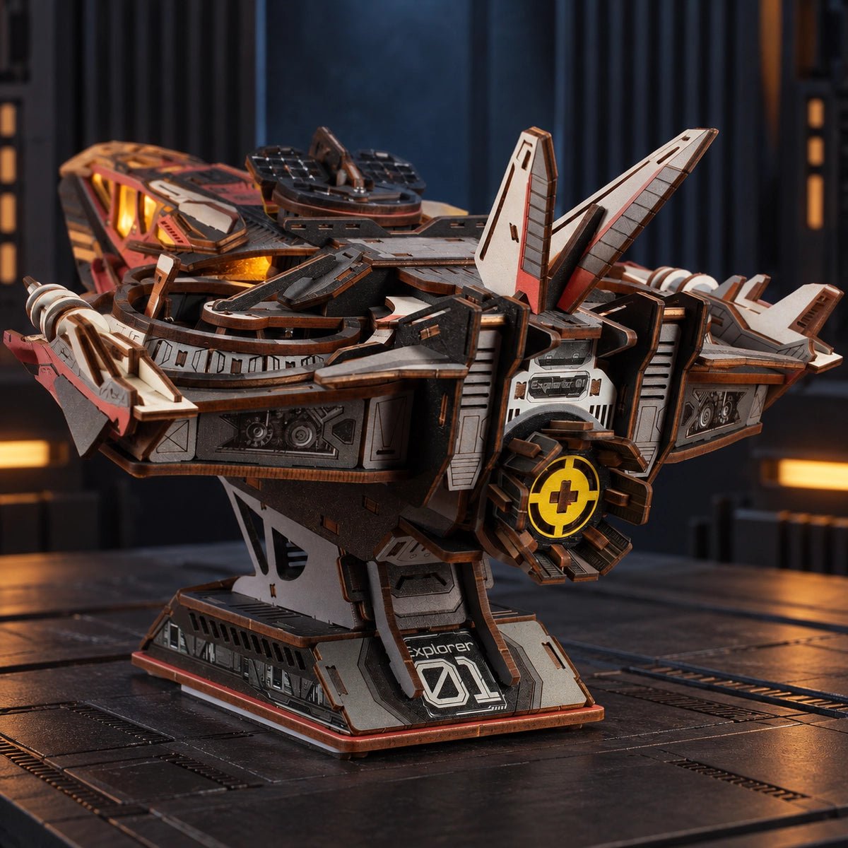 Rear view of Explorer01 with display stand and side details