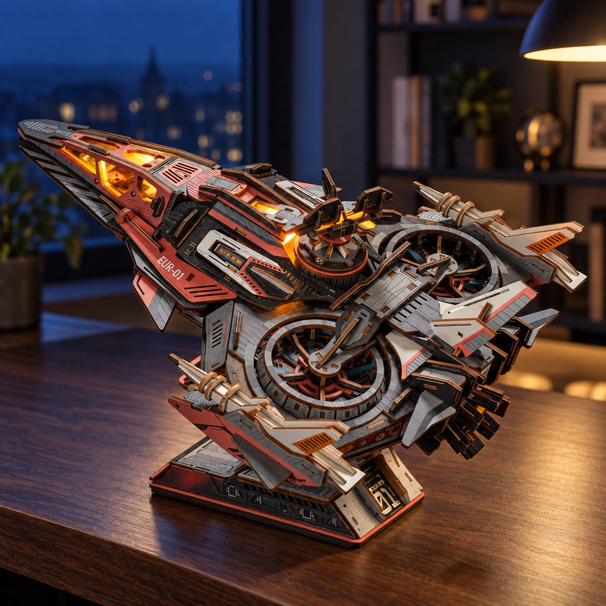 Explorer01 with illuminated nose on an angled display stand