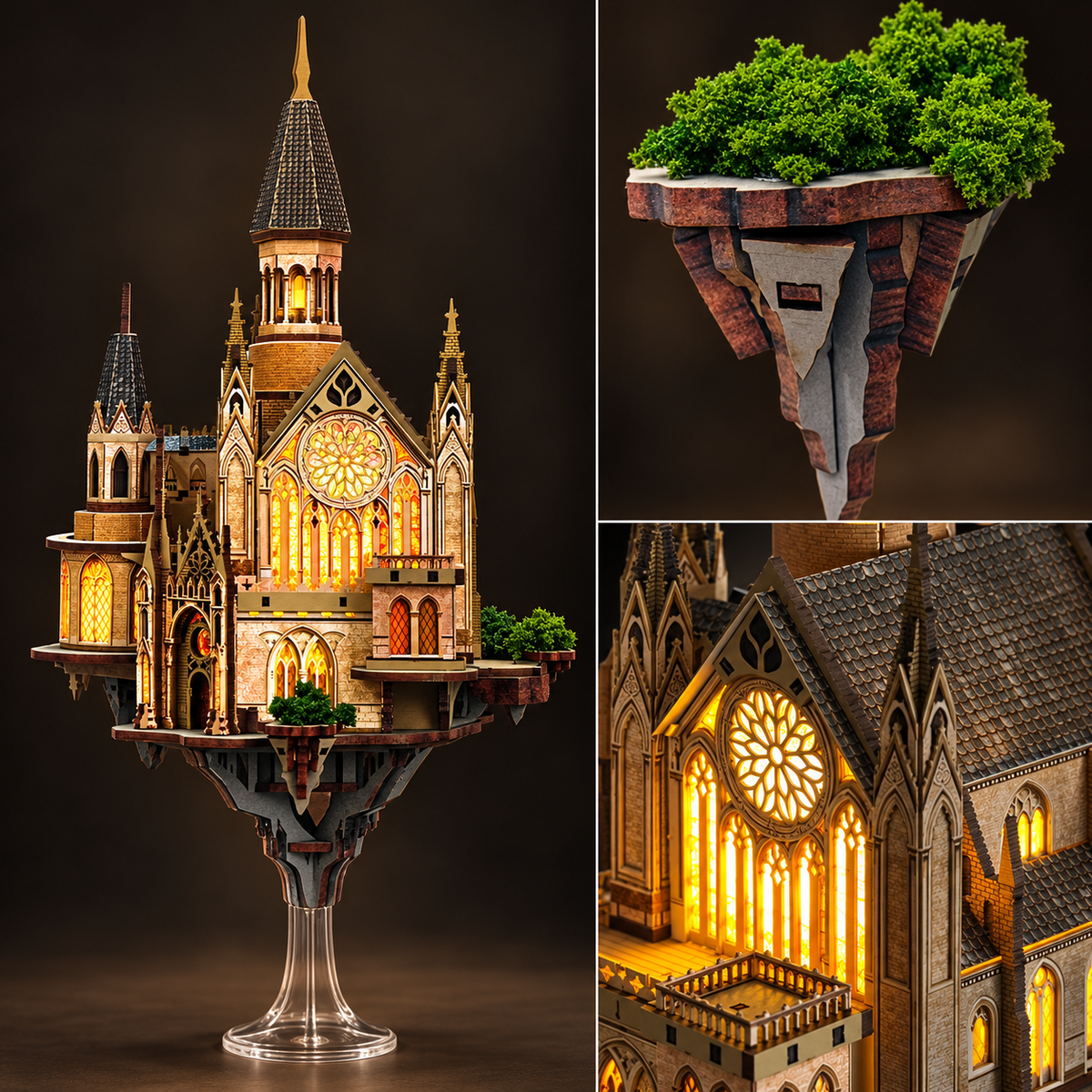 Glen Sky Citadel mit Details von Felssockel, Terrasse und Fensterrose