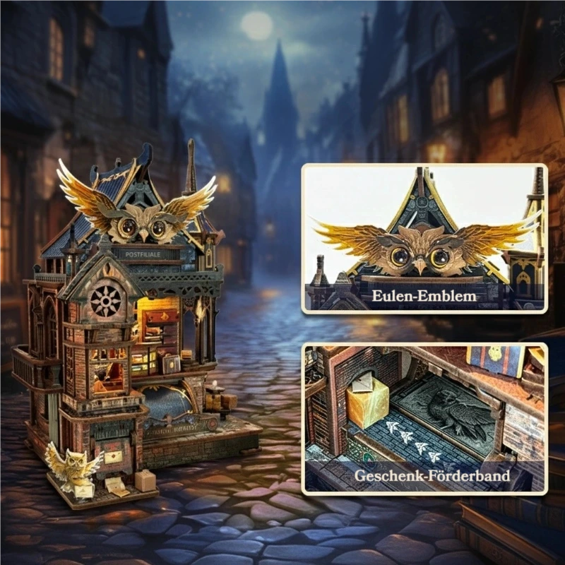 Miniatur Haus Bausatz - Owl Post Office | DIY 3D-Holzpuzzle