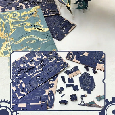 Detailansicht des 3D Puzzle - Whale Ark Of The Universe mit präzise geschnittenen Holzteilen aus hochwertigem Material