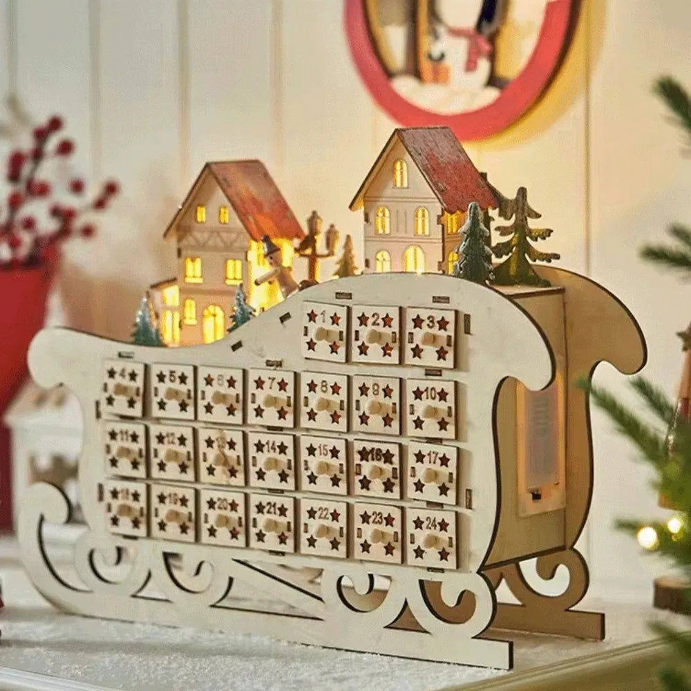 Seitliche Ansicht des Accessoires Adventskalender 2025 mit gut sichtbaren Elementen
