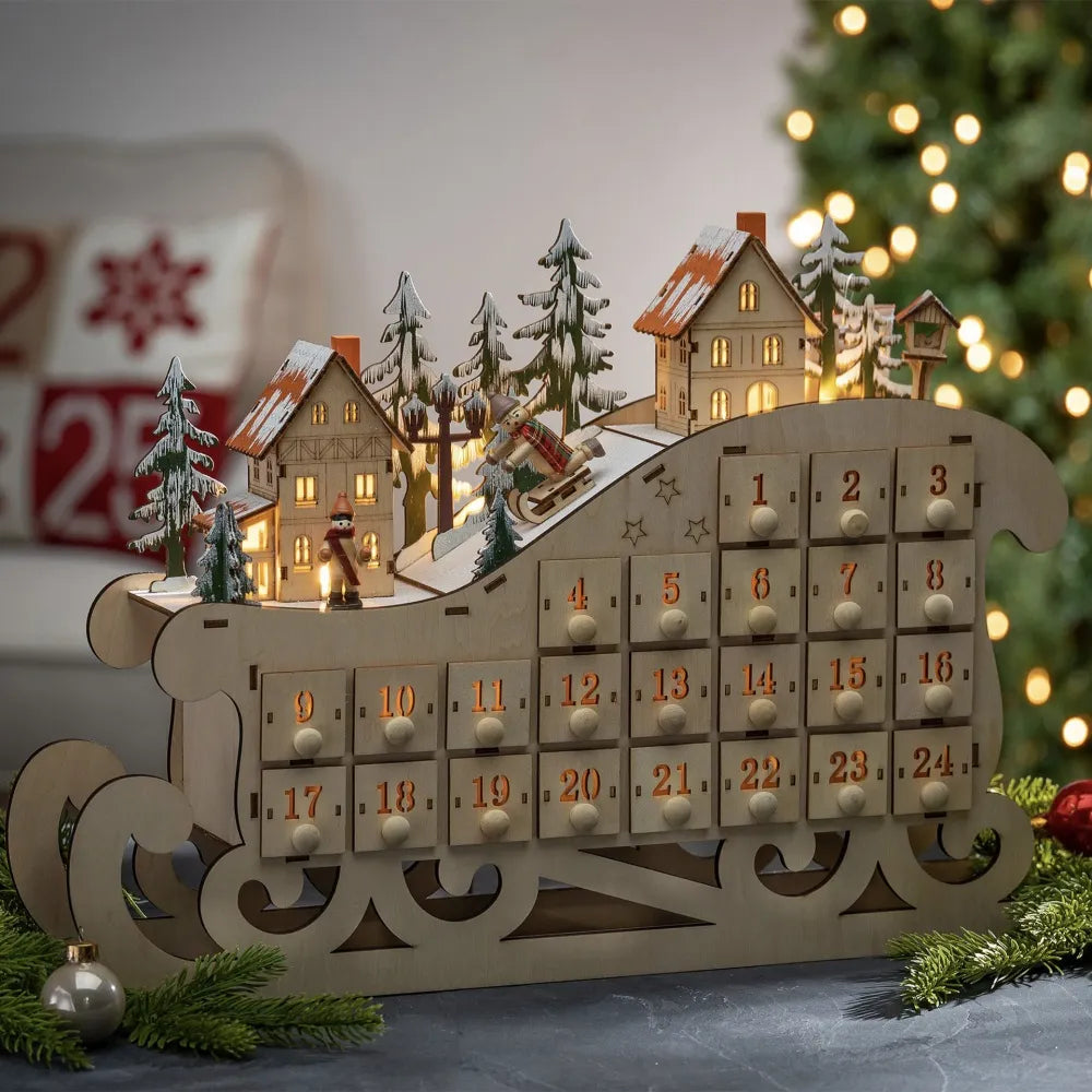 Accessoires Adventskalender 2025 stimmungsvolle Beleuchtung in einem abgedunkelten Raum