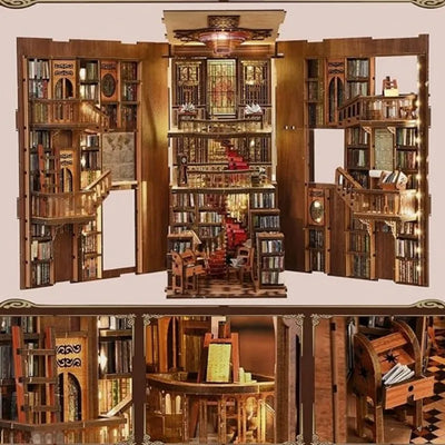 Abbey Library con scaffali, ballatoi e zone di lettura su più livelli