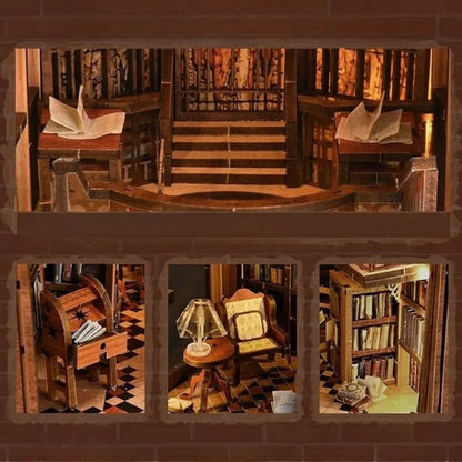 Nahaufnahme des Book Nook - Abbey Library mit reichhaltigen Details
