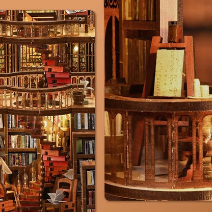 Nahaufnahme des Book Nook - Abbey Library mit reichhaltigen Details