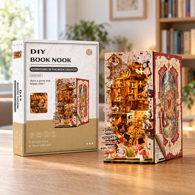 Adventures In The Book Crevices – Modell neben seiner Produktverpackung