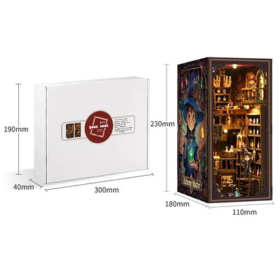 Confezione e dimensioni del Book Nook Alchemy Master assemblato