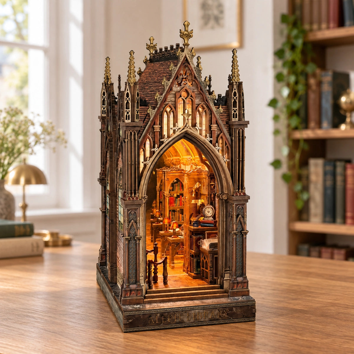 Aleph Library schräg von links mit Blick auf Lesetische und Regale