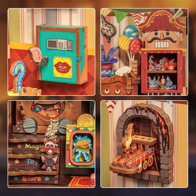 Nahaufnahme des Book Nook - Amazing Toys Store mit reichhaltigen Details