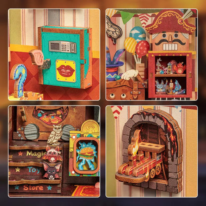 Nahaufnahme des Book Nook - Amazing Toys Store mit reichhaltigen Details