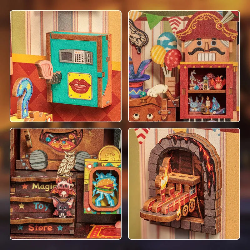 Nahaufnahme des Book Nook - Amazing Toys Store mit reichhaltigen Details