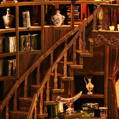 Nahaufnahme des Book Nook - Ancient Rhyme Library mit reichhaltigen Details